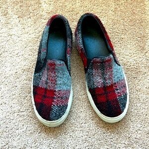 Joshua Sanders Fleece Plaid Slip On Sneakers